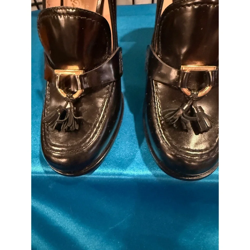 Salvatore Ferragamo Black Patent Leather Tassel Loafer Pumps 9.5B Made in Italy